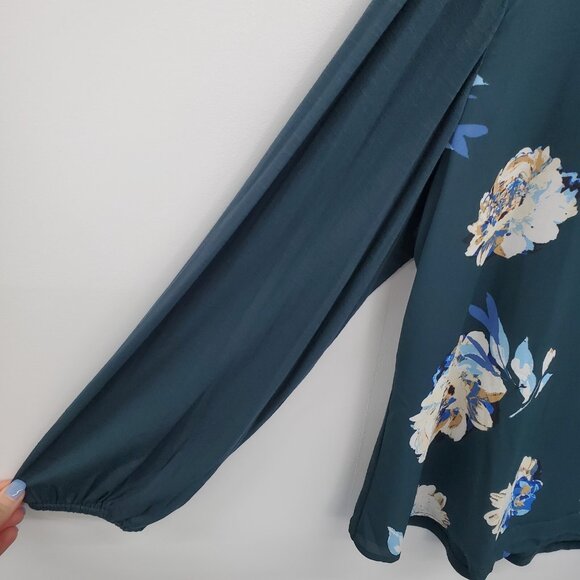 Maurices Chiffon Blouse Womens Size 2XL Teal Floral Long Sleeve Boho Fairy NWT - Picture 8 of 15